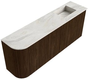 Mondiaz Joya DLux 100cm toiletmeubel ronding links walnut met wastafel faye rechts 1 kraangat ostra