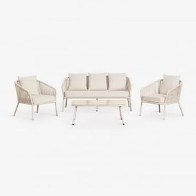 Tuinset Met 2-zitsbank, 2 Stoelen Van Gevlochten Touw En Salontafel Arhiza Tapioca Beige - Sklum