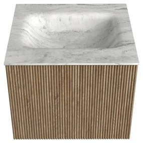 Mondiaz Kurve-dlux 50cm badmeubel dusk met 1 lade en wastafel grunne midden zonder kraangat opalo