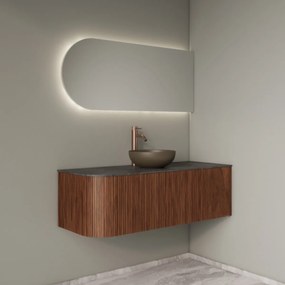 Gliss Design Alluro badmeubel ribbelfront met ronding links 120cm walnut en zwart leisteen toppaneel