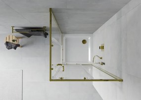 Mexen Rio vierkante douchecabine 90 x 90 cm, transparant, goud + Flat douchebak, wit - 860-090-090-50-00-4010G