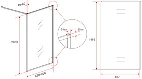 Mueller Square inloopdouche 90x200cm helder glas met nano-coating geborsteld brons