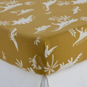 Hoeslaken voor kinderen, biologisch katoen, kap van 25 cm, dinosaurusprint, ALNIS