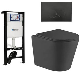 QeramiQ Dely Toiletset - 36.3x51.7cm - diepspoel - rimless - Inbouwreservoir met Geberit UP320 spoelmechanisme - softclose toiletzitting - mat zwarte bedieningsplaat - ronde knoppen - zwart mat SW1026253/SW1381697/SW706188/SW1000768