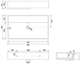 Brauer Lunar wastafel keramiek 80cm zonder kraangat wit glans