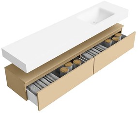 Zaro Alan badmeubel 190cm sand 2 lades met vrijhangende wastafel cloud rechts 1 kraangat talc