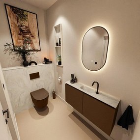 MONDIAZ TURE-DLUX 100cm toiletmeubel Rust. EDEN wastafel Ostra positie midden. Met 1 kraangat. TUREDX100RUSM1OST