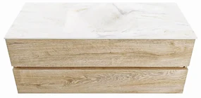 Mondiaz Vica DLux badmeubel 120cm washed oak 2 lades met wastafel ostra midden 1 kraangat
