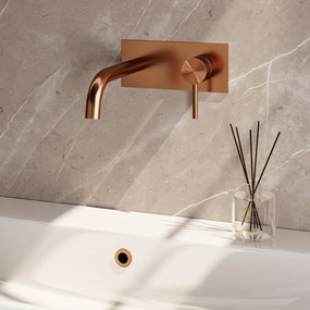 Brauer Stripe inbouw wastafelkraan ColdStart met gebogen uitloop en afdekplaat model A1 koper geborsteld PVD