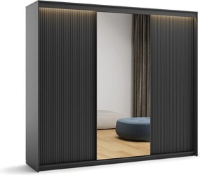 Kledingkast Fresno 167, Zwart, 222x250x63cm, 224 kg, Kledingkast deuren: Schuivend