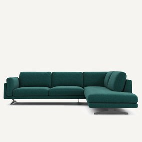 Hoekbank met longchair, in gespikkeld canvas, CÉSAR
