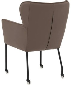 Goossens Excellent Eetkamerstoel Leogang bruin leer met armleuning en met wielen, elegant chic