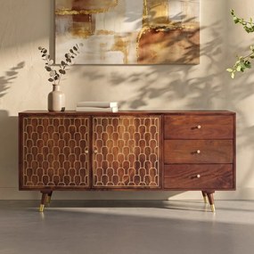 Kare Design Muskat Retro Dressoir Mangohout Goud - 145x45x75cm.