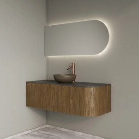 Gliss Design Alluro badmeubel ribbelfront met ronding rechts 120cm castle brown en zwart leisteen toppaneel
