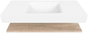 Zaro Alan badmeubel 110cm met planchet washed oak en vrijhangende wastafel cloud midden 1 kraangat talc