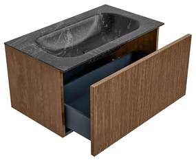 Mondiaz Kurve-dlux 80cm badmeubel walnut met 1 lade en wastafel big small midden 1 kraangat lava