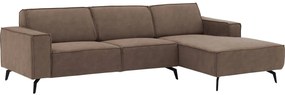 Goossens Hoekbank Hercules bruin, microvezel, 3-zits, modern design met chaise longue rechts
