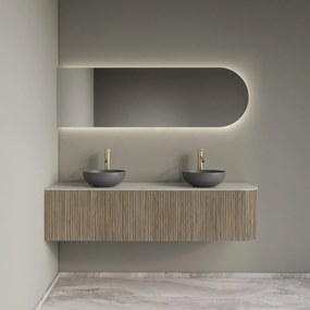 Gliss Design Alluro badmeubel ribbelfront met ronding rechts 160cm corn silk en wit marmer toppaneel