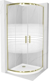 Mexen Rio halve cirkel douchecabine 80 x 80 cm, witte strepen, goud + Flat douchebak, wit - 863-080-080-50-20-4110G