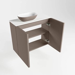 Mondiaz Fowy toiletmeubel 60cm smoke met taupkleurige waskom links en kraangat