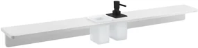 Sapho Abeline rockstone plank met glas en zwarte zeepdispenser 100cm wit