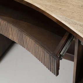 Eleonora Mari Travertin Bureau Met Ribbel Hout - 129 X 60cm.