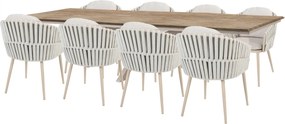 Taste by 4 Seasons Eva tuinset latte met Minerva tafel met Robusto teakhouten blad 280 cm SALE Tuinset   beige weerbestendig