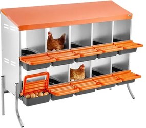 VEVOR 2-laags legnest 1320x525x990 mm, 10 compartimenten, metalen kippennest met steunpoten en ventilatiegaten, oprolbaar nest, ideaal voor hennen, eenden, kippen en ander gevogelte.