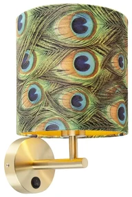 Vintage wandlamp goud met kap velours 20/20/20 pauw - Combi Modern E27 rond Binnenverlichting Lamp