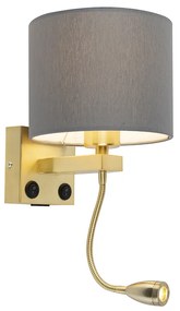 Art deco wandlamp goud met USB en grijze kap - Brescia