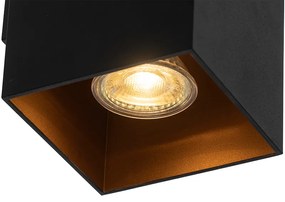 Design vierkante wandlamp zwart met gouden binnenkant - Sab Design GU10 Binnenverlichting Lamp