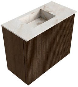Mondiaz Joya DLux 50cm toiletmeubel walnut met wastafel faye links 1 kraangat frappe