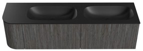 Mondiaz Kurve 165cm badmeubel ronding links shadow met 2 lades en 1 deur en wastafel big small dubbel/rechts zonder kraangat urban