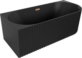 Mexen Gia vrijstaand hoekbad met ribbels links 150 x 75 cm, zwart mat, overloop geborsteld koper - 52701507571L-65