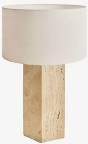 Davise Tafellamp In Travertijn Travertijn & Linnen Beige Crème Ø40 Cm - ↑25 Cm Azoia - Sklum