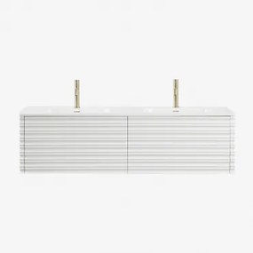 Noura Houten Badkamermeubelset Met Geïntegreerde Wastafels Wit & Spiegelloze & 2 X Goud ↑20 Cm Met Overloop Aftapventiel Orveta - Sklum