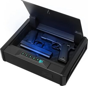VEVOR Wapenkluis, Pistoolkluis met vingerafdruk/wachtwoord (viercijferige code)/sleutel, Wapenkoffer met verlichting voor 2 pistolen en 2 magazijnen, 360 x 275 x 90 mm