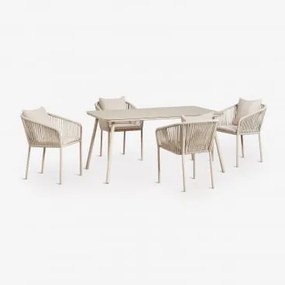 Rechthoekige Tuintafelset 160x90 Cm Met 4 Stoelen Van Gevlochten Touw Arhiza Classic Tapioca Beige - Sklum