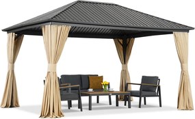Metalen tuinhuisje Sardinië 3x6 met gordijnen Garden Point beige