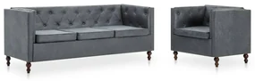 vidaXL Bankstel Chesterfield-stijl stoffen bekleding grijs 2-delig