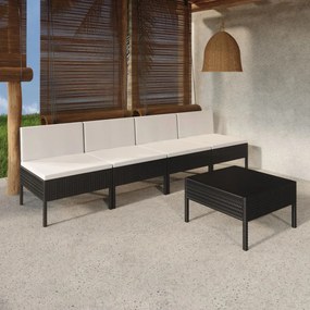 vidaXL 5-delige Loungeset met kussens poly rattan zwart