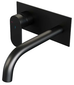 Brauer Black Edition ColdStart wastafelkraan inbouw gebogen uitloop met achterplaat model C2 zwart mat