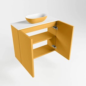 Mondiaz Fowy toiletmeubel 60cm ocher met gele waskom midden zonder kraangat