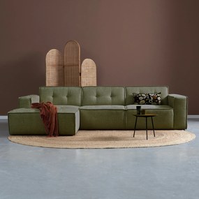 PEPP Interiors Flow Moderne Hoekbank Met Stiksels Groen Chaise Longue Links