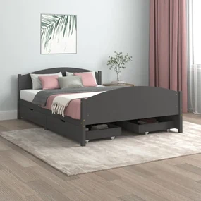 vidaXL Bedframe met 4 lades massief grenenhout donkergrijs 160x200 cm