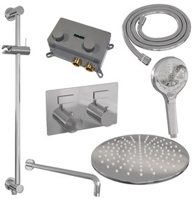 Brauer Chrome Edition thermostatische inbouw regendouche met 3 standen handdouche, gebogen muurarm, glijstang en hoofddouche 30cm set 70 chroom