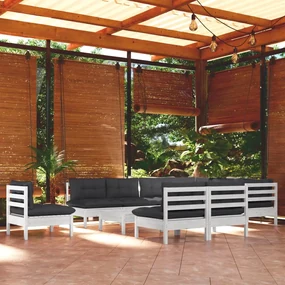 vidaXL 11-delige Loungeset met kussens massief grenenhout wit