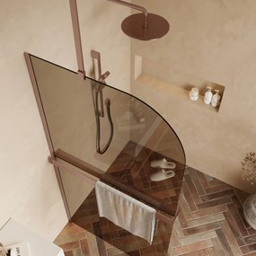 Saniclear Eclipse afgeronde inloopdouche 80cm geborsteld koper met bronsglas en handdoekhouder