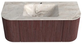 Mondiaz Kurve-dlux 110cm badmeubel ronding links/rechts ruby met 1 lade en 2 deuren en wastafel cloud midden 1 kraangat frappe