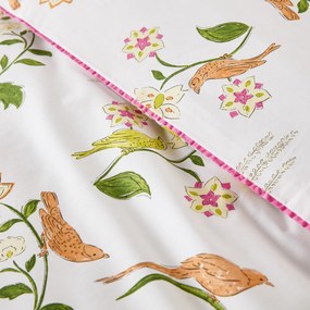 Dekbedovertrek in percalkatoen, vogel- en bloemprint, NORA